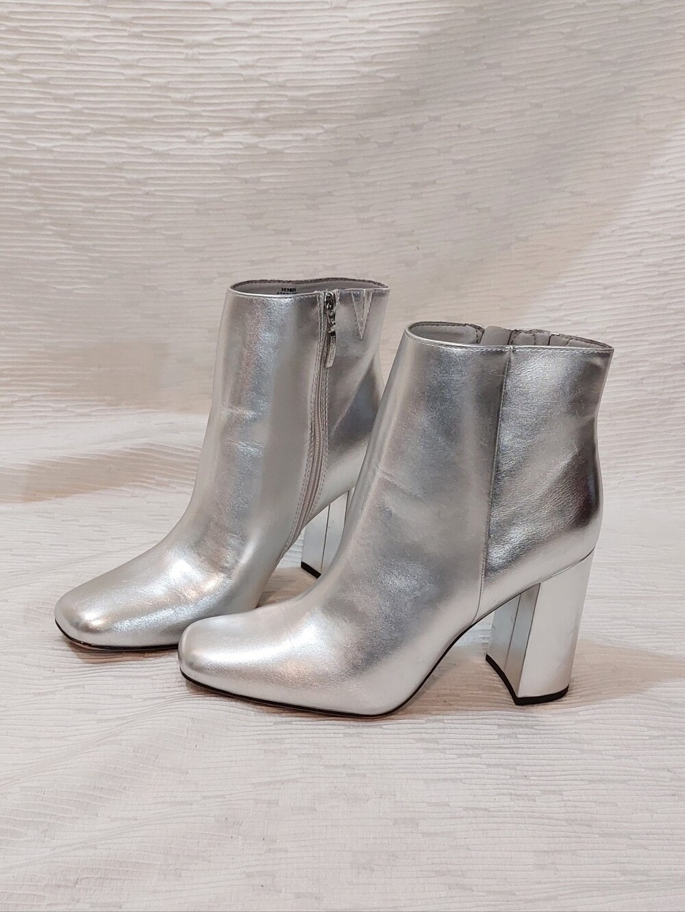 Michael Shannon Silver Metallic Ankle Boots - Chunky Block Heel Size 9